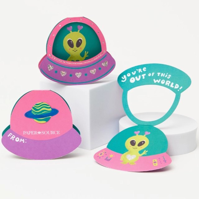 Alien Spaceship Valentines Set
