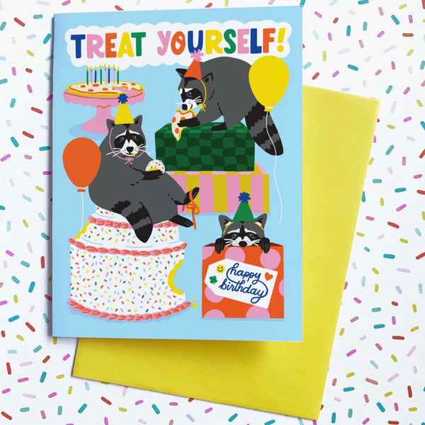 PARTY RACCOONS BIRTHDAY CARD