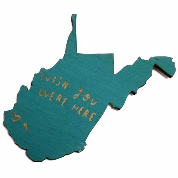 TURQUOISE WISH YOU WERE HERE WV WOOD MAGNET