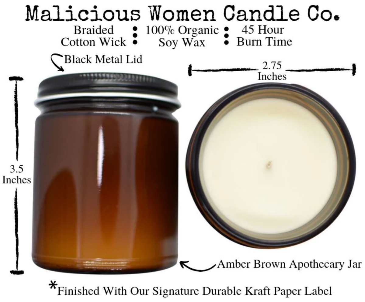 9oz Amber Jar Glass Candle with Black Metal Lid