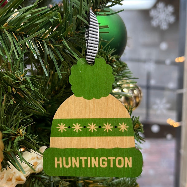 Wood Ornament - Green Huntington Beanie