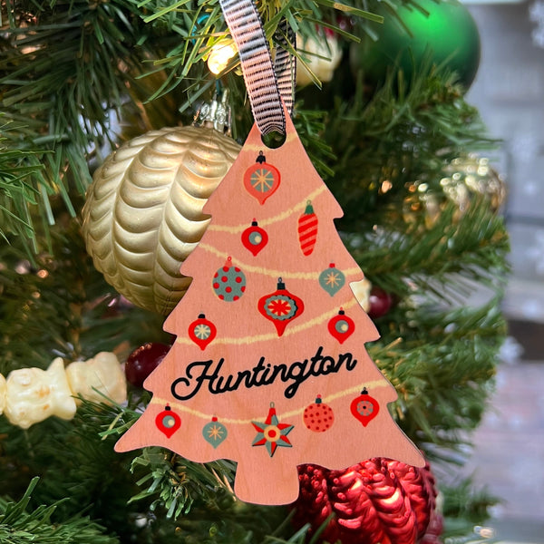 Wood Ornament - Pink Tree With Huntington