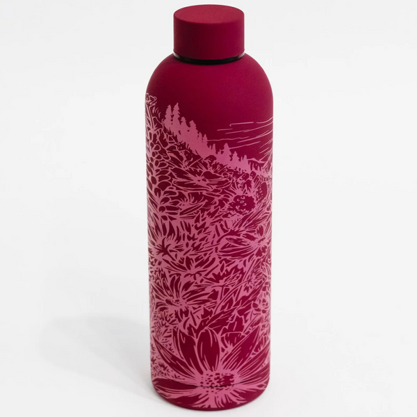 Stainless Steel Water Bottle Red and Purple Flowers
