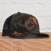CAMO DAD HAT LEATHER WEST VIRGINIA ALMOST HEAVEN PATCH