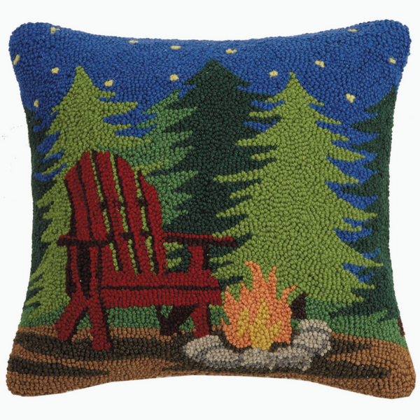 CAMPFIRE SCENE WOOL HOOKED PILLOW