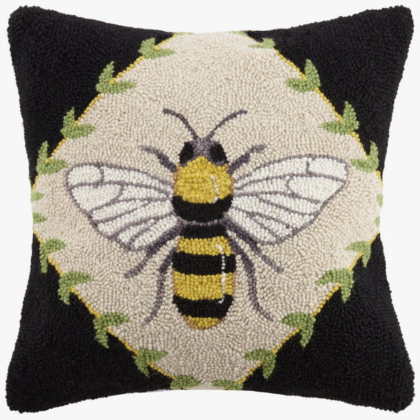 BUMBLE BEE WOOL HOOKED PILLOW