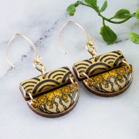 ART NOUVEAU SUNFLOWER STACKED HALF CIRCLE EARRINGS