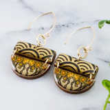 ART NOUVEAU SUNFLOWER STACKED HALF CIRCLE EARRINGS