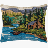 CABIN BY THE LAKE WOOL HOOKED PILLOW