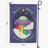 ALL ARE WELCOME UFO GARDEN FLAG