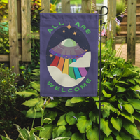 ALL ARE WELCOME UFO GARDEN FLAG
