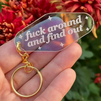 MOTEL TAG KEYCHAIN - IRIDESCENT FUCK AROUND FIND OUT