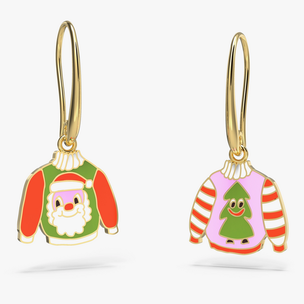 MISMATCHED CHRISTMAS SWEATER DANGLE EARRINGS