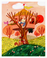 Animals Treehouse Afternoon Print