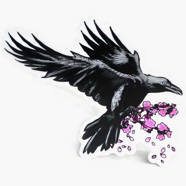 FLYING CROW + BLOSSOMS STICKER