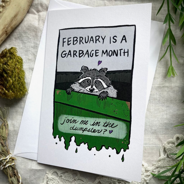 JOIN ME IN THE DUMPSTER RACCOON VALENTINE'S DAY CARD