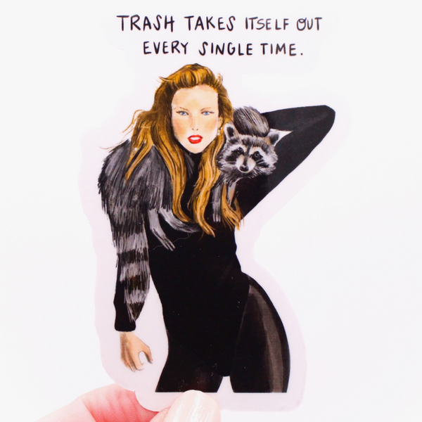 TAYLOR SWIFT TRASH TAKES ITSELF OUT RACCOON STICKER