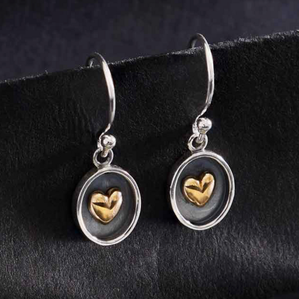 STERLING SILVER SHADOWBOX WITH BRONZE HEART EARRINGS