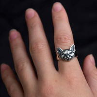 STERLING SILVER DETAILED CAT FACE RING