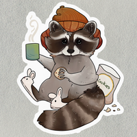 Raccoon With Cuppa + Cookies Sticker