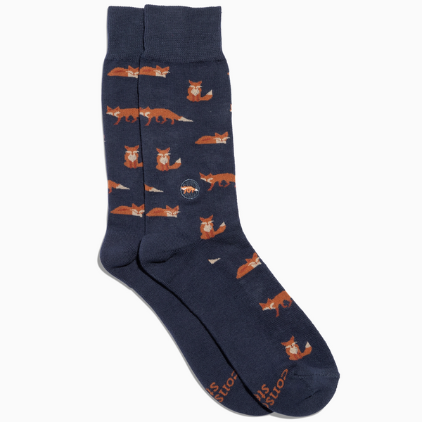SOCKS THAT PROTECT FOXES - NAVY + ORANGE FOXES