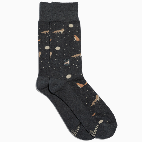 SOCKS THAT PROTECT WOLVES - CHARCOAL WITH WOLVES