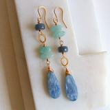 Asymmetrical Blue Gemstone Strand Earrings