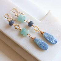 Asymmetrical Blue Gemstone Strand Earrings