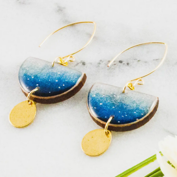 Blue Ombre Half Circle Raindrop Earrings