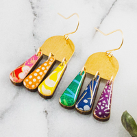 Rainbow Collage Brass Drop Earrings