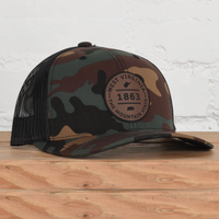 Camo Dad Hat Leather West Virginia Mountain State Patch