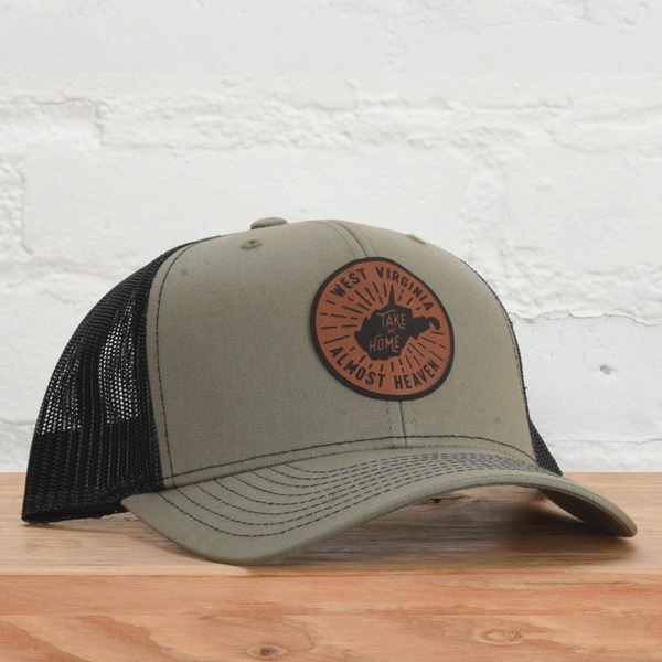 Sage Green Dad Hat Leather West Virginia Almost Heaven Patch