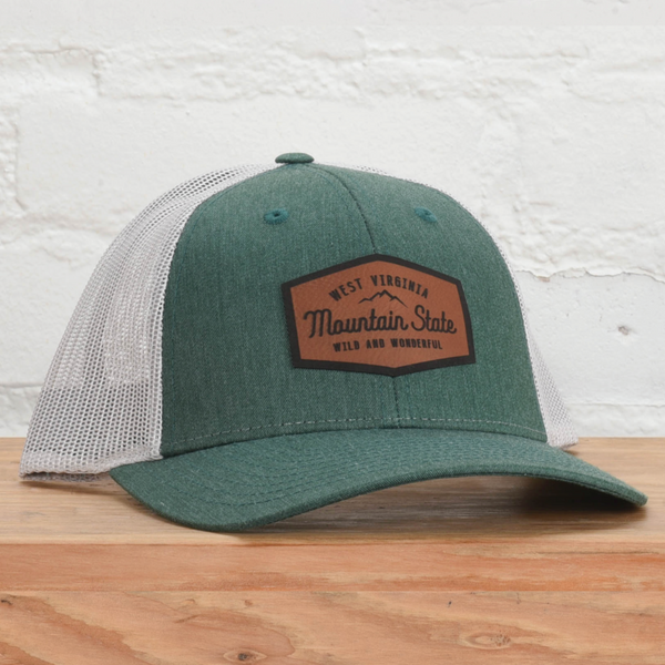 Green Dad Hat Leather West Virginia Wild + Wonderful Patch