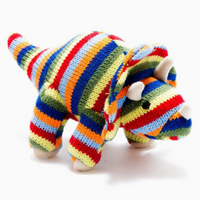 Hand Knitted Rattle - Rainbow Triceratops