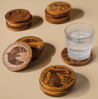 Engraved Wood Coaster Set - Nocturna