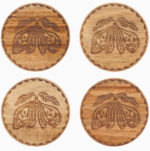 Engraved Wood Coaster Set - Nocturna