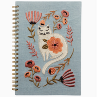 Ring Bound Embroidered Notebook - Cat Bloom