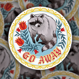 Go Away Raccoon Hex Sticker