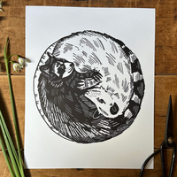 Opossum Raccoon Circle Love Print