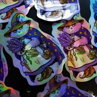 Lavender Witch Cat Holographic Sticker