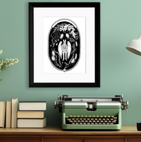 Mothman Oval Pen + Ink Art Print