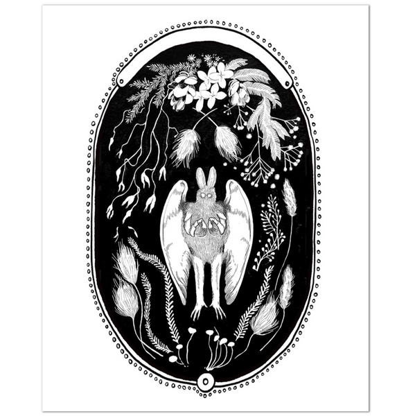 Mothman Oval Pen + Ink Art Print