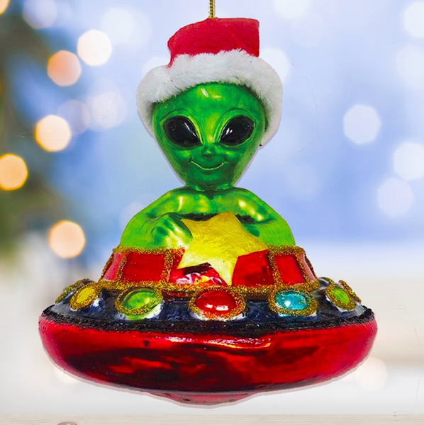 Glass Ornament - Alien In UFO