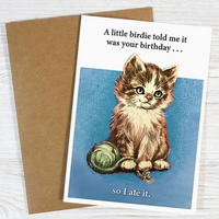 Little Birdie Cat Birthday Card