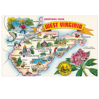 Vintage Style Postcard - Greetings From West Virginia Points Of Interest