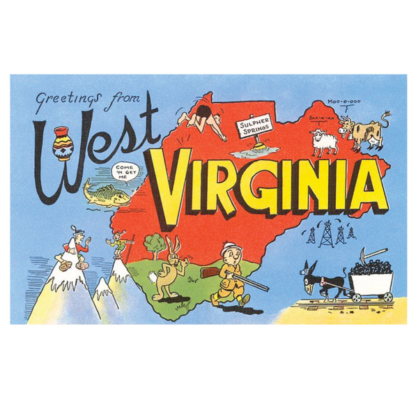 Vintage Style Postcard - Greetings From West Virginia Cartoon Style