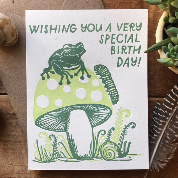 Birthday Frog On A Mushroom Card