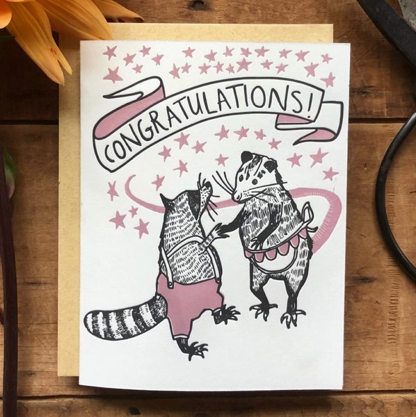 Raccoon + Opossum Congrats Card