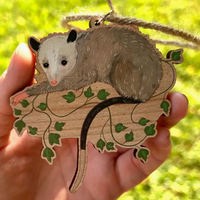 Illustrated Wood Ornament - Opossum In The Ivy