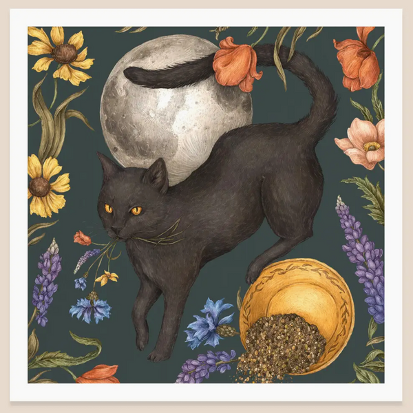 Black Cat + Full Moon Print